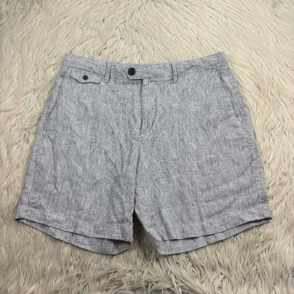 Banana Republic Women's 31 Blue White Striped Linen Blend Shorts Coastal Resort